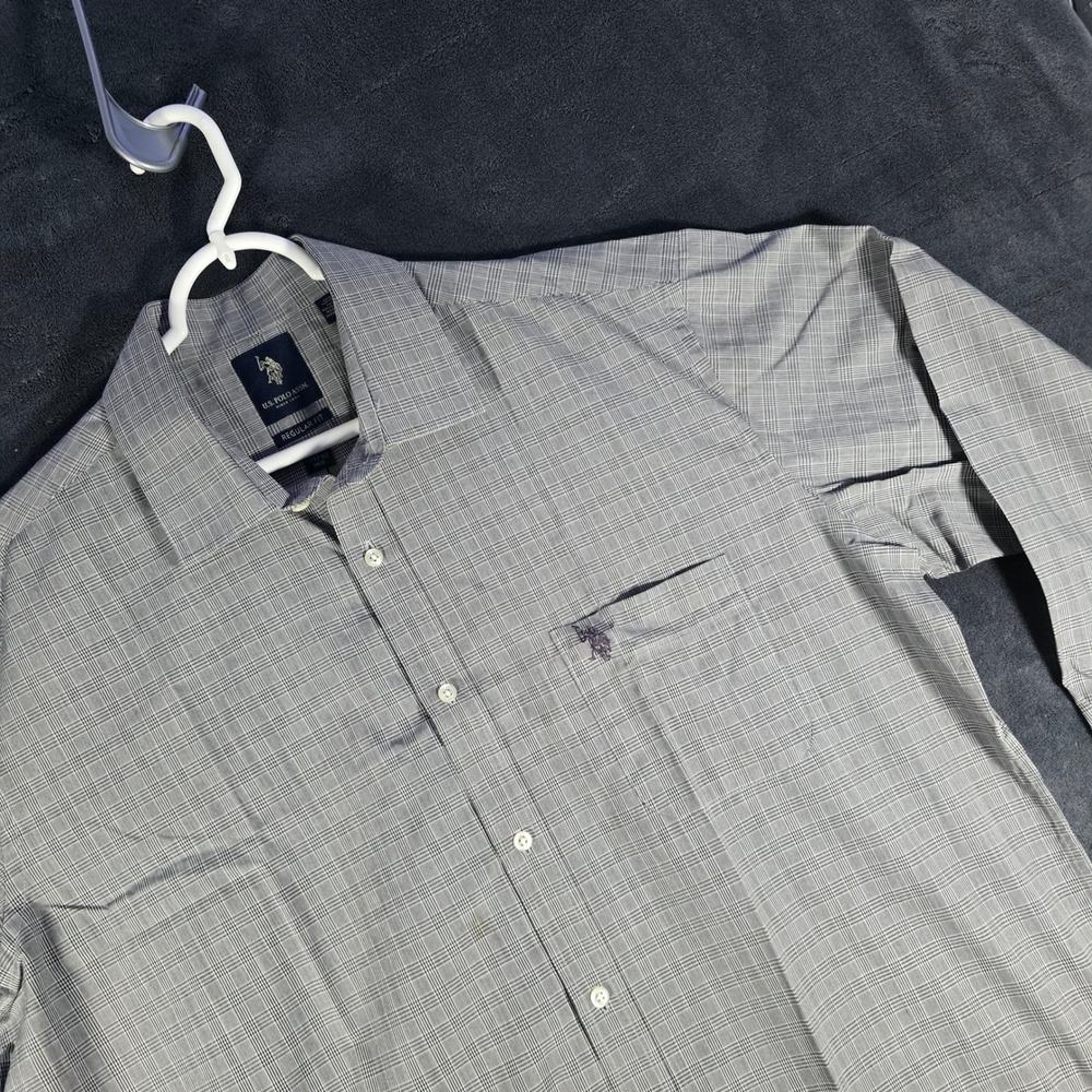 US Polo Assn. Plaid Dress Shirt Regular Fit Long Sleeve Gray XL